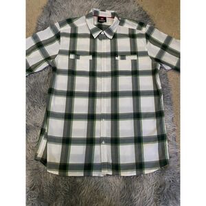 Quiksilver Men's Shirt XL Plaid Green White Short Sleeve Button Front Casual
